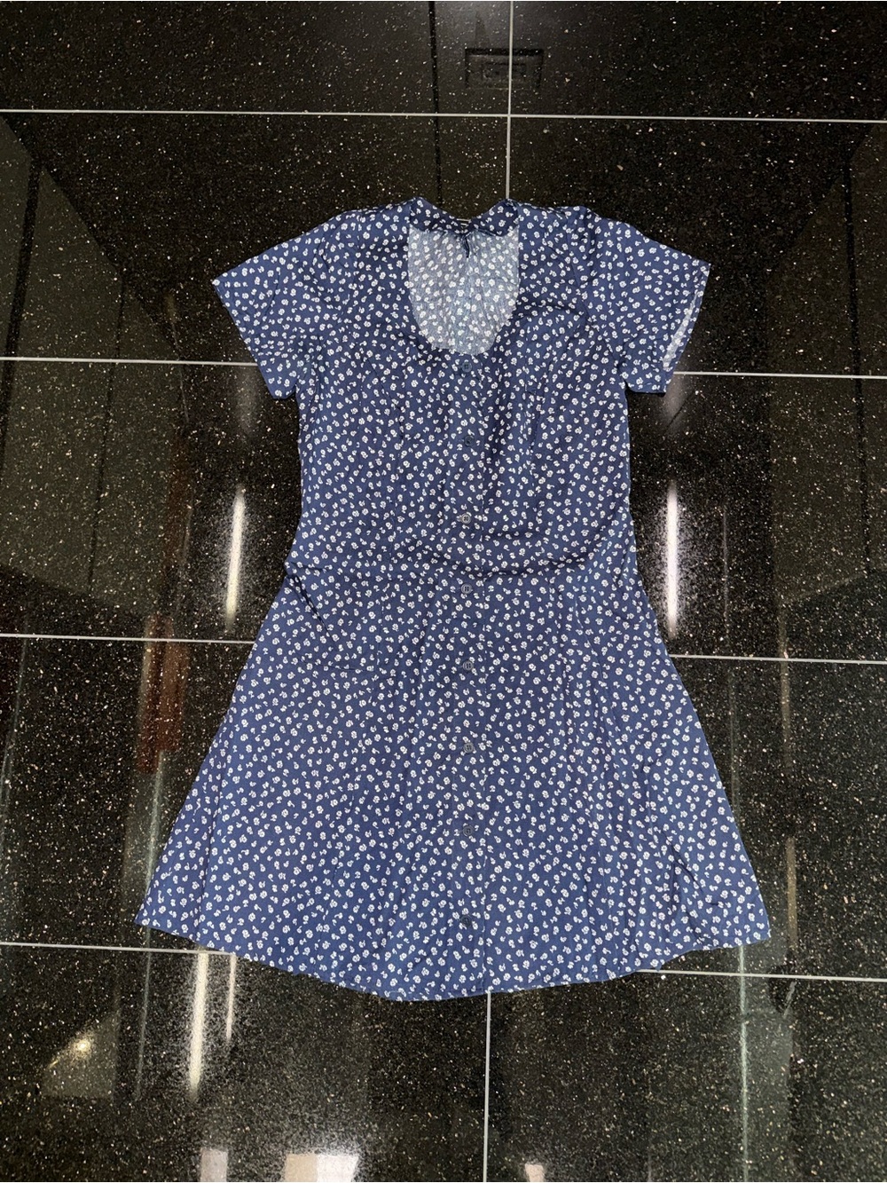 Reformation Navy and White Floral Scoop Neck Dress